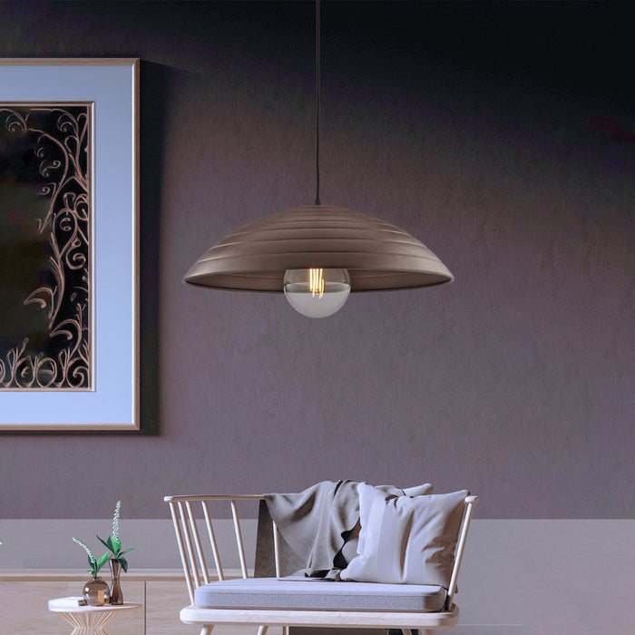 Sospensione 1 Luce Sender In Ferro Laccato Nero Con Decoro Ruggine