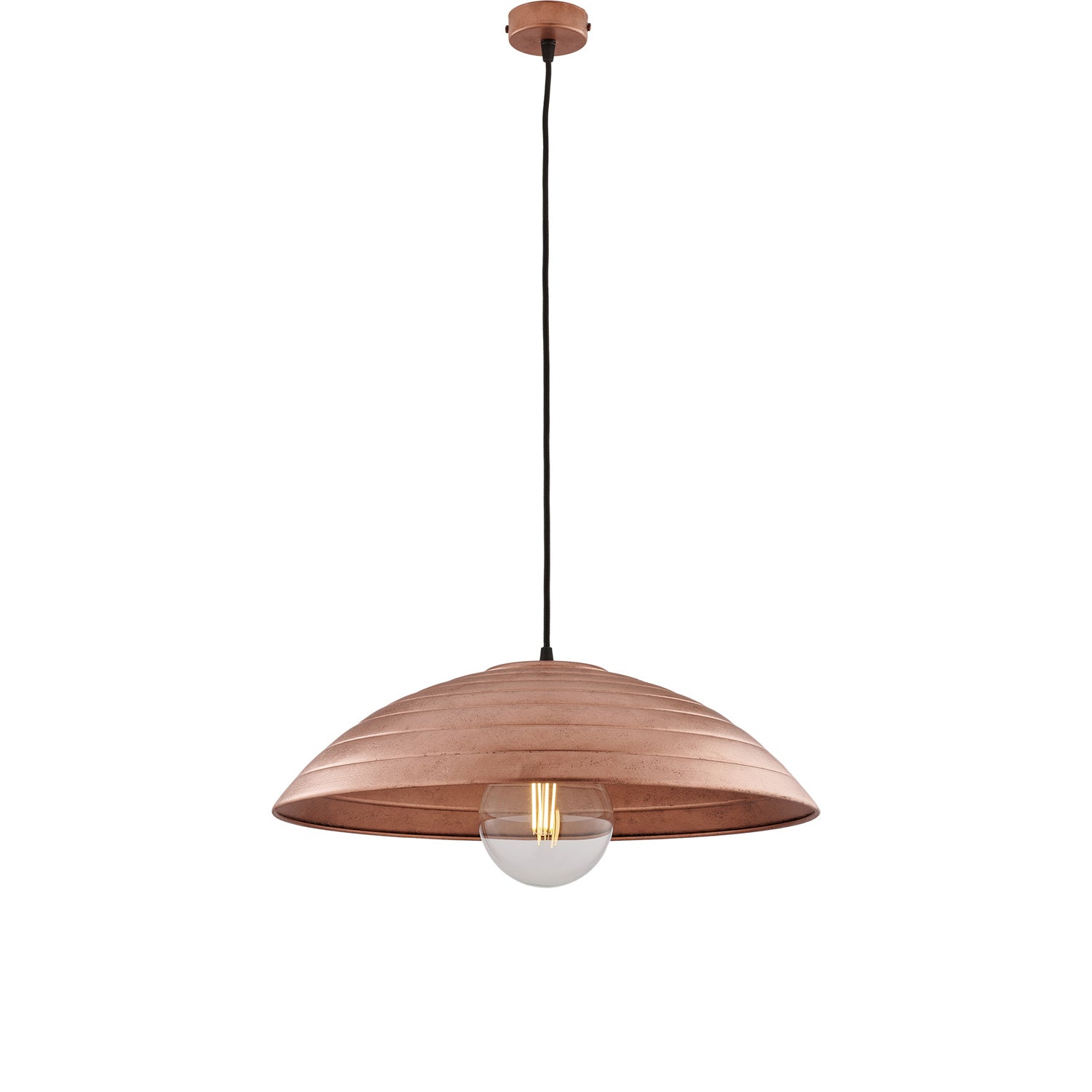 Sospensione 1 Luce Sender In Ferro Laccato Nero Con Decoro Rame