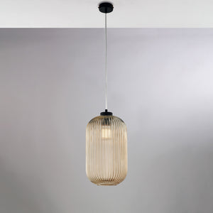 Sospensione 1 Luce Krizia In Ferro Bianco E Vetro Ambra Effetto Plisse'