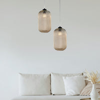 Sospensione 1 Luce Krizia In Ferro Bianco E Vetro Ambra Effetto Plisse'