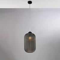 Sospensione 1 Luce Krizia In Ferro Nero Vetro Grigio Specchiato Effetto Plisse'