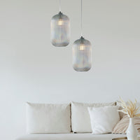 Sospensione 1 Luce Krizia In Ferro Bianco E Vetro Trasparente Effetto Plisse'