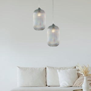 Sospensione 1 Luce Krizia In Ferro Bianco E Vetro Trasparente Effetto Plisse'