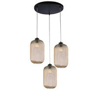 Sospensione 3 Luci Krizia In Ferro Bianco E Vetro Ambra Effetto Plisse'