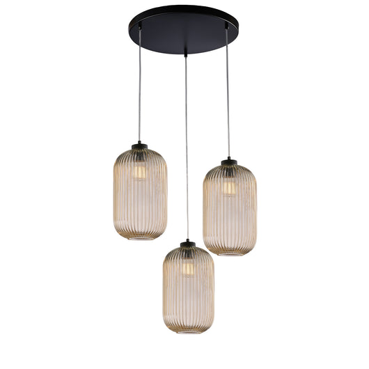 Sospensione 3 Luci Krizia In Ferro Bianco E Vetro Ambra Effetto Plisse'