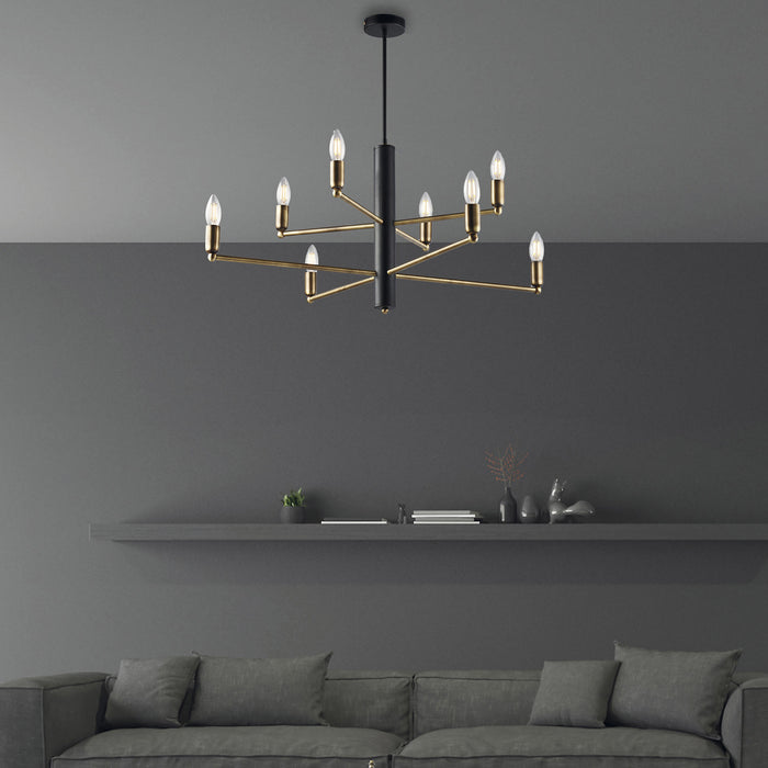 Lampadario 8 Luci Isak In Ferro Laccato Nero E Ottone Spazzolato