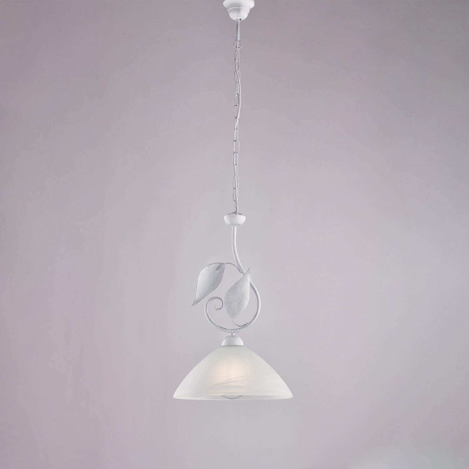 Sospensione Classica Esse 1 Luce Ferro Battuto E Vetro Bianco E Argento