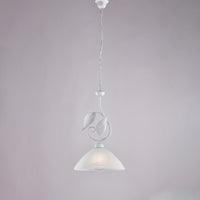 Sospensione Classica Esse 1 Luce Ferro Battuto E Vetro Bianco E Argento