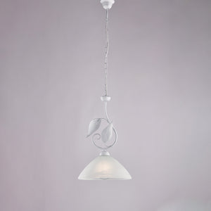 Sospensione Classica Esse 1 Luce Ferro Battuto E Vetro Bianco E Argento