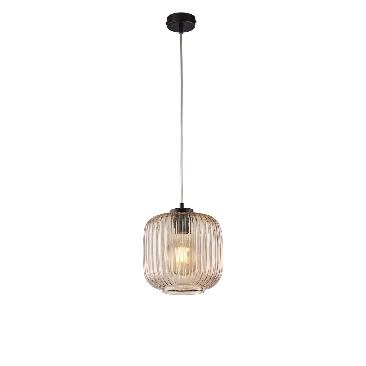 Sospensione 1 Luce Anya In Ferro Nero E Vetro Ambra Plisse'