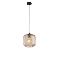 Sospensione 1 Luce Anya In Ferro Nero E Vetro Ambra Plisse'