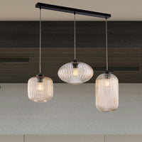 Sospensione 3 Luci Glamour Con Binario E Vetro Soffiato Ambra Plissettato