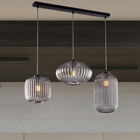 Sospensione 3 Luci Glamour Con Binario E Vetro Soffiato Grigio Specchiato