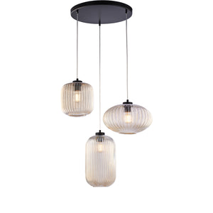Sospensione 3 Luci Glamour Vetro Soffiato Ambra Plissettato