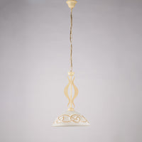 Sospensione 1 Luce Bilbao In Ferro Laccato Avorio E Vetro Bianco Ambra