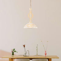 Sospensione 1 Luce Bilbao In Ferro Laccato Avorio E Vetro Bianco Ambra