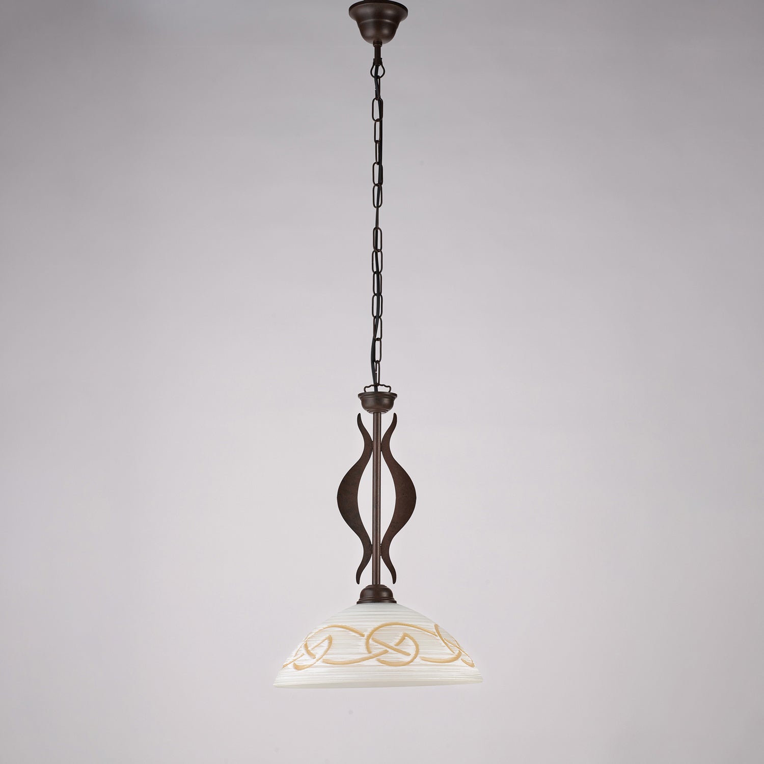 Sospensione 1 Luce Bilbao In Ferro Laccato Nero Ruggine E Vetro Bianco Ambra