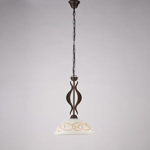 Sospensione 1 Luce Bilbao In Ferro Laccato Nero Ruggine E Vetro Bianco Ambra