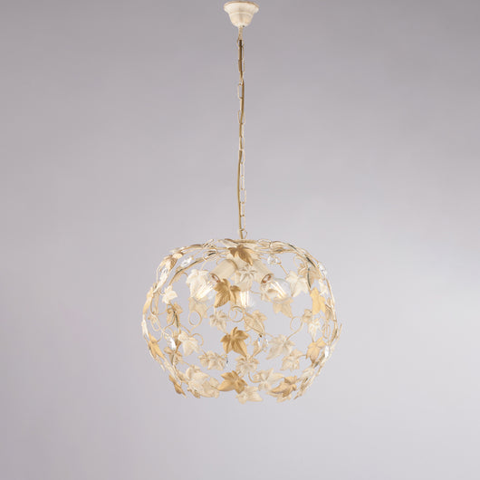 Edera - Lampadario in ferro laccato avorio con decoraz. oro antico e strass in cristallo 3 luci 105 - Ø50 - BL50-3-AV