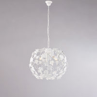 Lampadario Shabby Edera 3 Luci Ferro Battuto Bianco Con Foglie E Cristalli