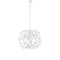 Lampadario Shabby Edera 3 Luci Ferro Battuto Bianco Con Foglie E Cristalli