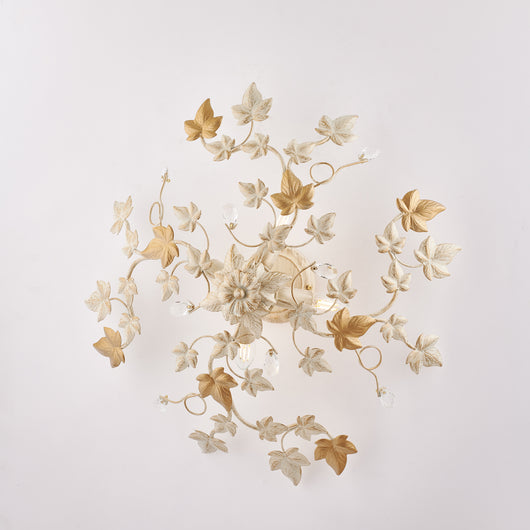 Edera - Plafoniera in ferro laccato avorio con decoraz. oro antico e strass in cristallo 4 luci H.22 - Ø60 - BL50-PL4-AV