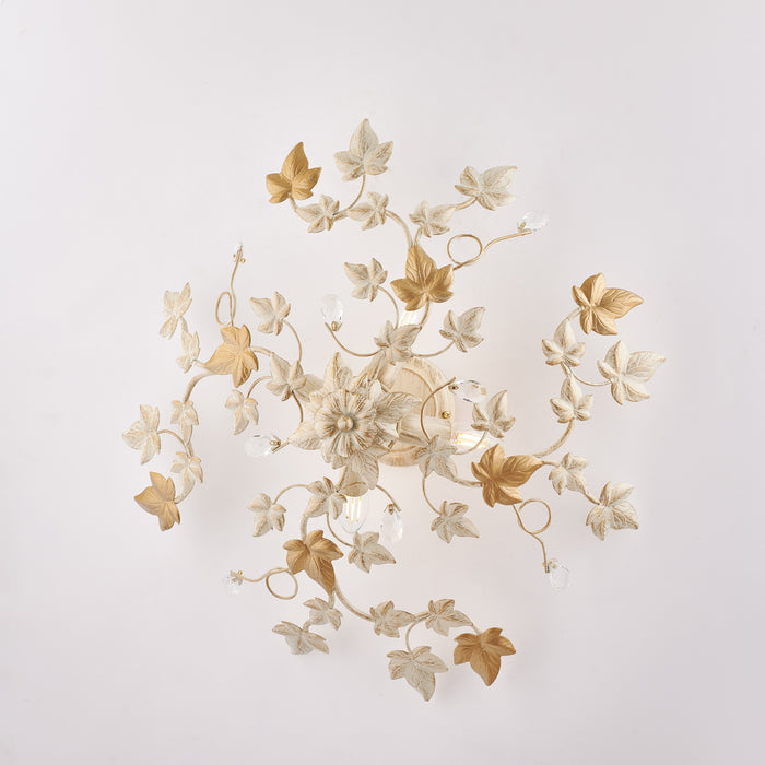 Edera - Plafoniera in ferro laccato avorio con decoraz. oro antico e strass in cristallo 4 luci H.22 - Ø60 - BL50-PL4-AV