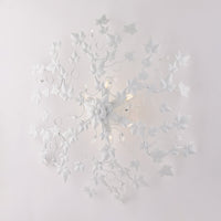 Plafoniera Shabby Edera 6 Luci Ferro Battuto Bianco Con Foglie E Cristalli