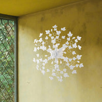 Plafoniera Shabby Edera 6 Luci Ferro Battuto Bianco Con Foglie E Cristalli