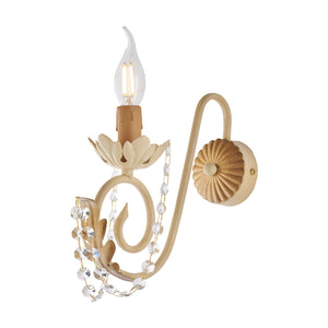 Applique Shabby Damasco 1 Luce Ferro Battuto Avorio E Oro Con Cristalli