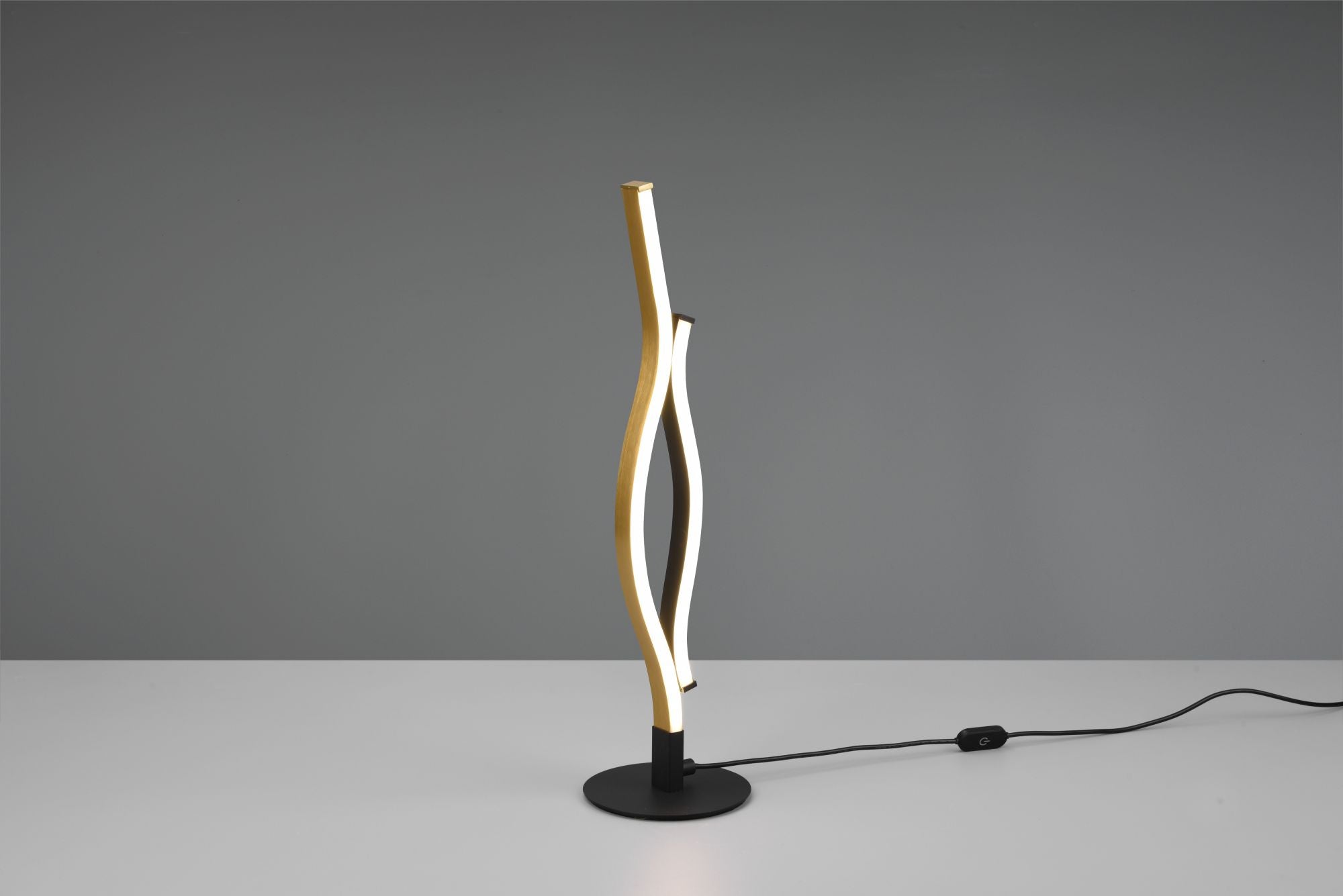 BLAZE LAMPADA DA TAVOLO LED 8W 900lm, 2300+3000+4000K ONDULATA METALLO OTTONE E NERO DIMMERABILE CON INTERRUTTORE TOUCH H. 48CM