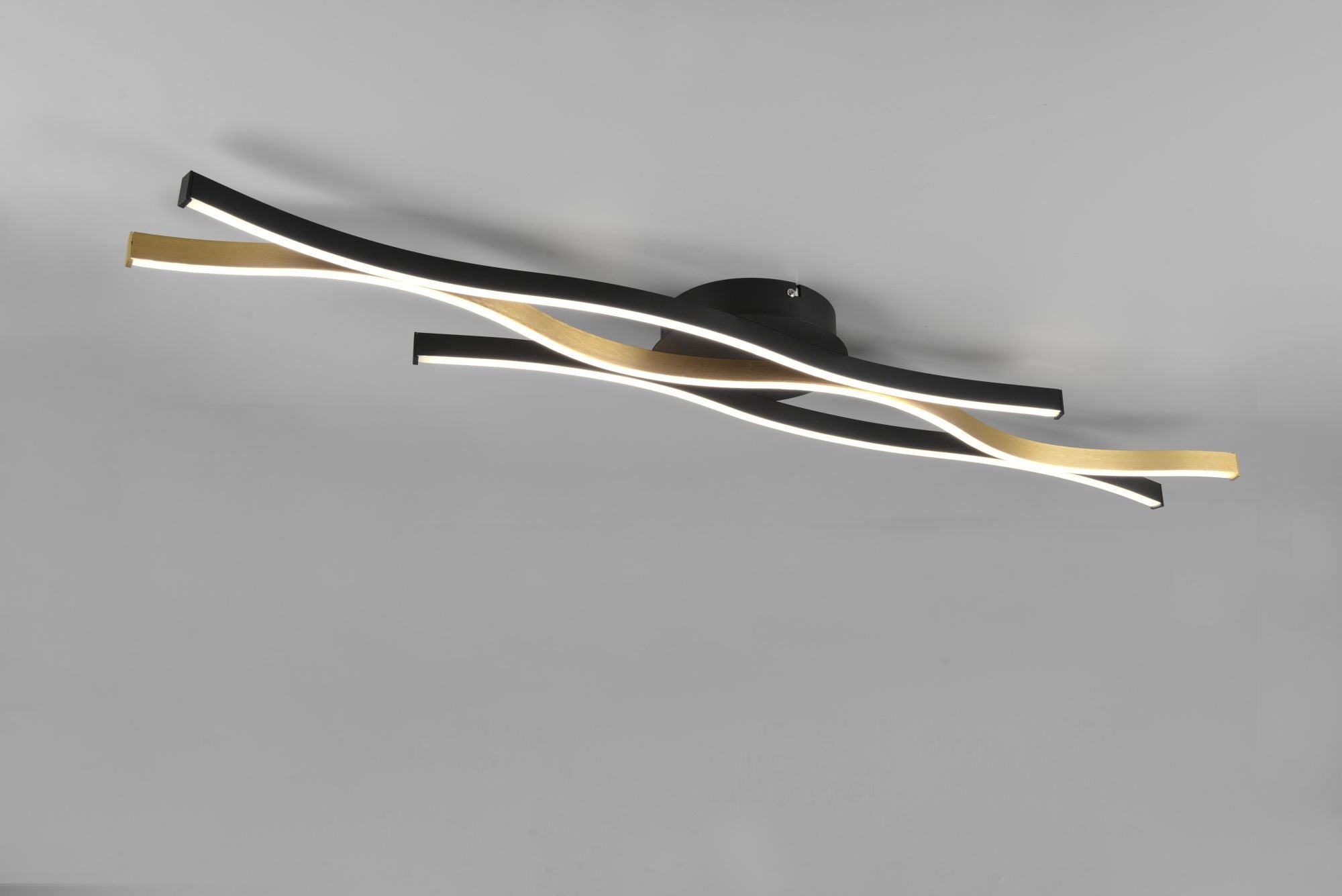 BLAZE PLAFONIERA LED 35W 4300lm, 2300+3000+4000K ONDULATA METALLO OTTONE E NERO DIMMERABILE CON INTERRUTTORE L. 108CM