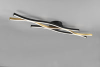 BLAZE PLAFONIERA LED 35W 4300lm, 2300+3000+4000K ONDULATA METALLO OTTONE E NERO DIMMERABILE CON INTERRUTTORE L. 108CM