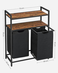 Cesto per la biancheria sporca a 2 scomparti con 2 ripiani portaoggetti sacchi estraibili volume di ogni sacco 46 litri per bagno lavanderia marrone 12_0006752