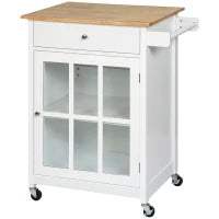 Carrello da Cucina Multiuso con 4 Ruote, in Legno Bianco, 67x48x86.5cm