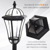 Set 2 Lampioni Solari per Giardino con 2 LED e Accensione Automatica, Nero