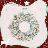 Ghirlanda Natalizia da 60 cm con Rami Innevati, 35 Luci LED con Timer e Pigne Decorative
