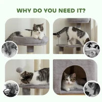 Albero tiragraffi per gatti con palo in sisal, piattaforma e rifugio, 49x49x114cm, Grigio chiaro