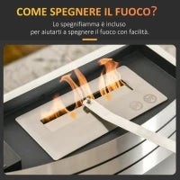 Camino Bioetanolo in Acciaio Inox, 3h di Combustione con Serbatoio 1.5L e Copertura 25m², 45x18x17 cm, Argento