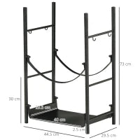 Portalegna da Interno ed Esterno in Metallo a 2 Ripiani, Porta Legna per Interni con Supporti Rimovibili, Paletta, Scopa, Attizzatoio e Pinza, 44.5x29.5x73 cm, Nero