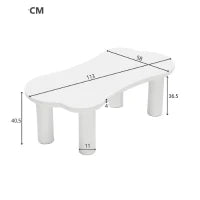 Tavolino da caffè irregolare a forma di osso, piano in MDF e gambe in PVC, con base in feltro, Bianco