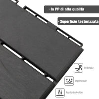 Set 9 Mattonelle a Incastro per Terrazzo, Piastrelle per Pavimenti, Piastrelle per Esterno in PP Antiscivolo, Area: 0.81 mq, 30x30x2cm, Nero