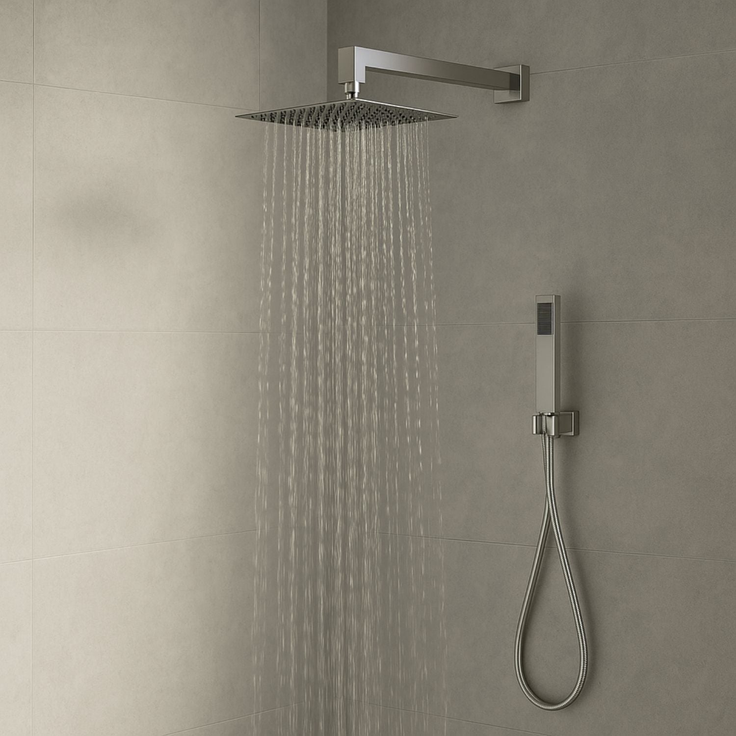 Set per doccia soffione quadro in acciaio inox 25x25 centimetri effetto spazzolato *** confezione 1