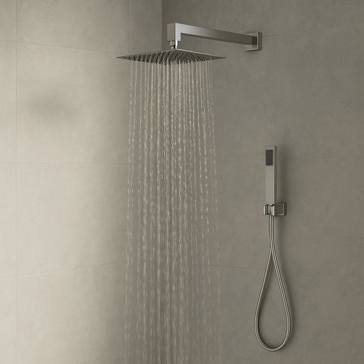 Set per doccia soffione quadro in acciaio inox 25x25 centimetri effetto spazzolato *** confezione 1