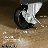 Carrello da Cucina Multiuso in Legno con 2 Cassetti, Armadietto e 4 Ruote, 104x46x91cm, Nero