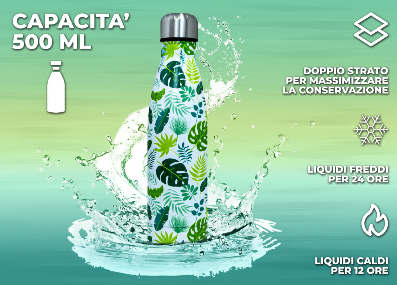 Borraccia Termica Tropical 500ml Bottiglia Acqua Thermos Caffè Bevande Calde - Borraccia - Verde