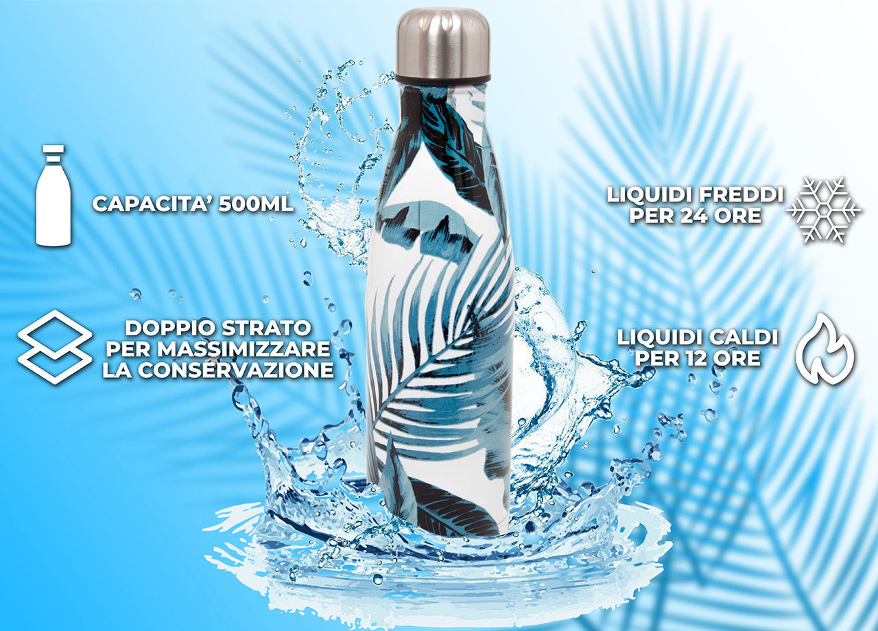 Borraccia Termica 500ml Bottiglia Acqua Thermos Caffè E Bevande Calde In Acciaio In Fantasia Doppio Strato - Borraccia - Felce Verde