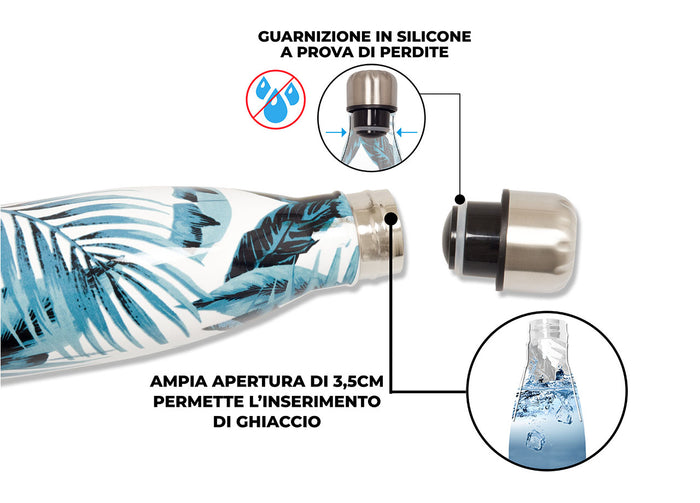 Borraccia Termica 500ml Bottiglia Acqua Thermos Caffè E Bevande Calde In Acciaio In Fantasia Doppio Strato - Borraccia - Felce Verde