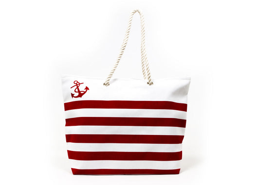 Borsa Mare Borsone Grande Spiaggia Piscina Beach Stripe A Righe Chiusura Zip - Borsa - Rosso