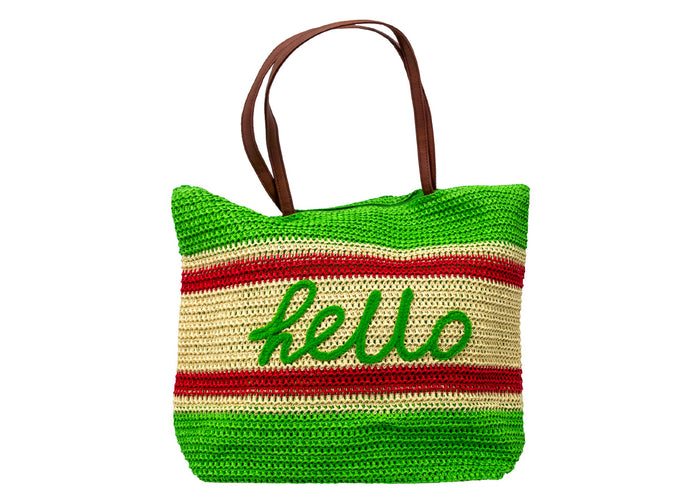 Borsa Mare Spiaggia Piscina A Spalla Borsone Grande Modello Hello Verde